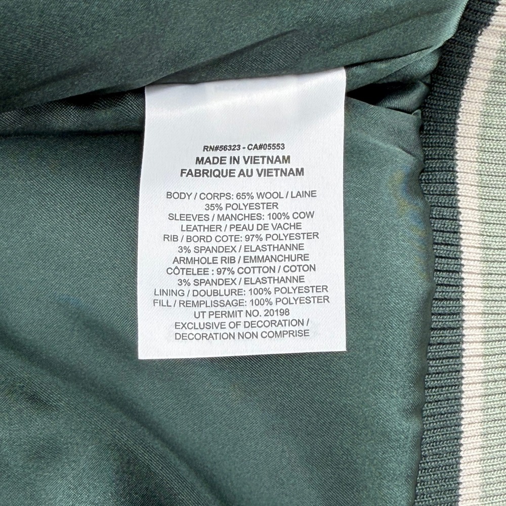 NWT Nike Destroyer Varsity Bomber Jacket Leather Green Cream $500 Retail Wmns L - Picture 15 of 16